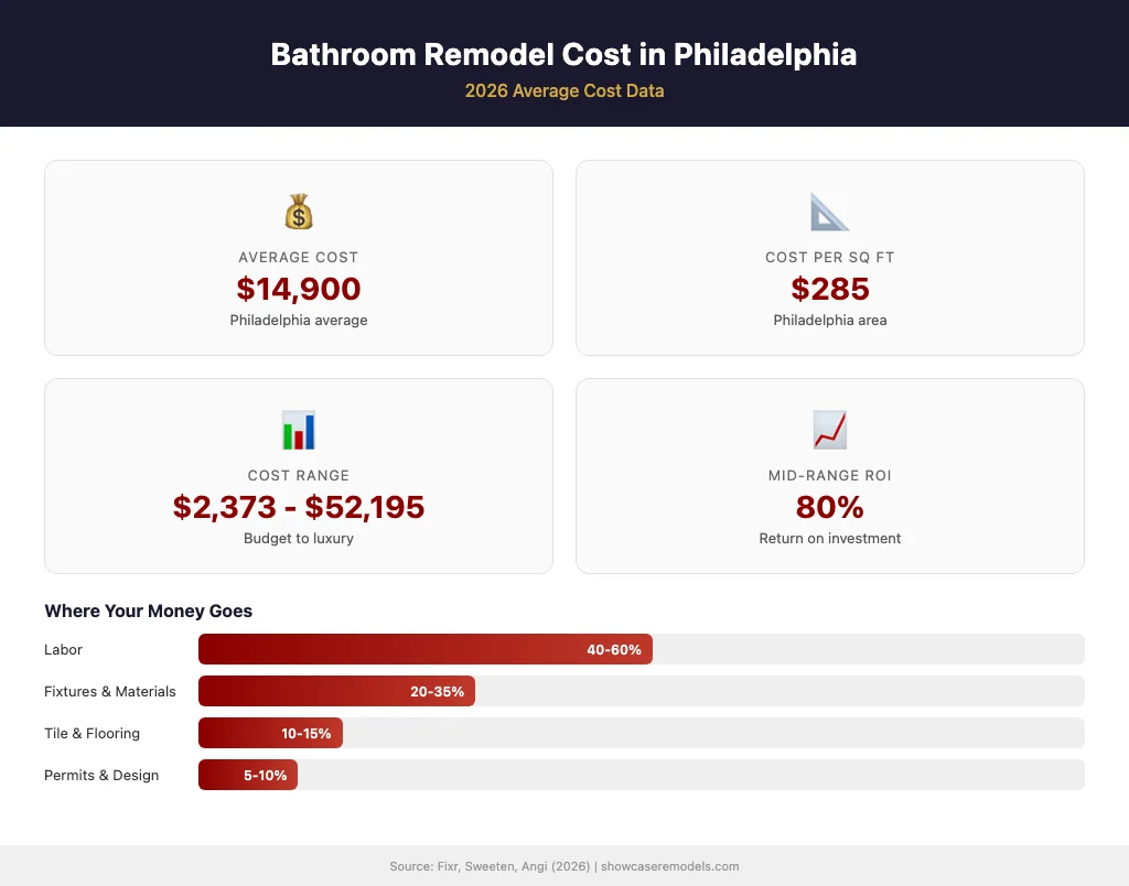 Bathroom remodel cost breakdown infographic for Philadelphia homeowners