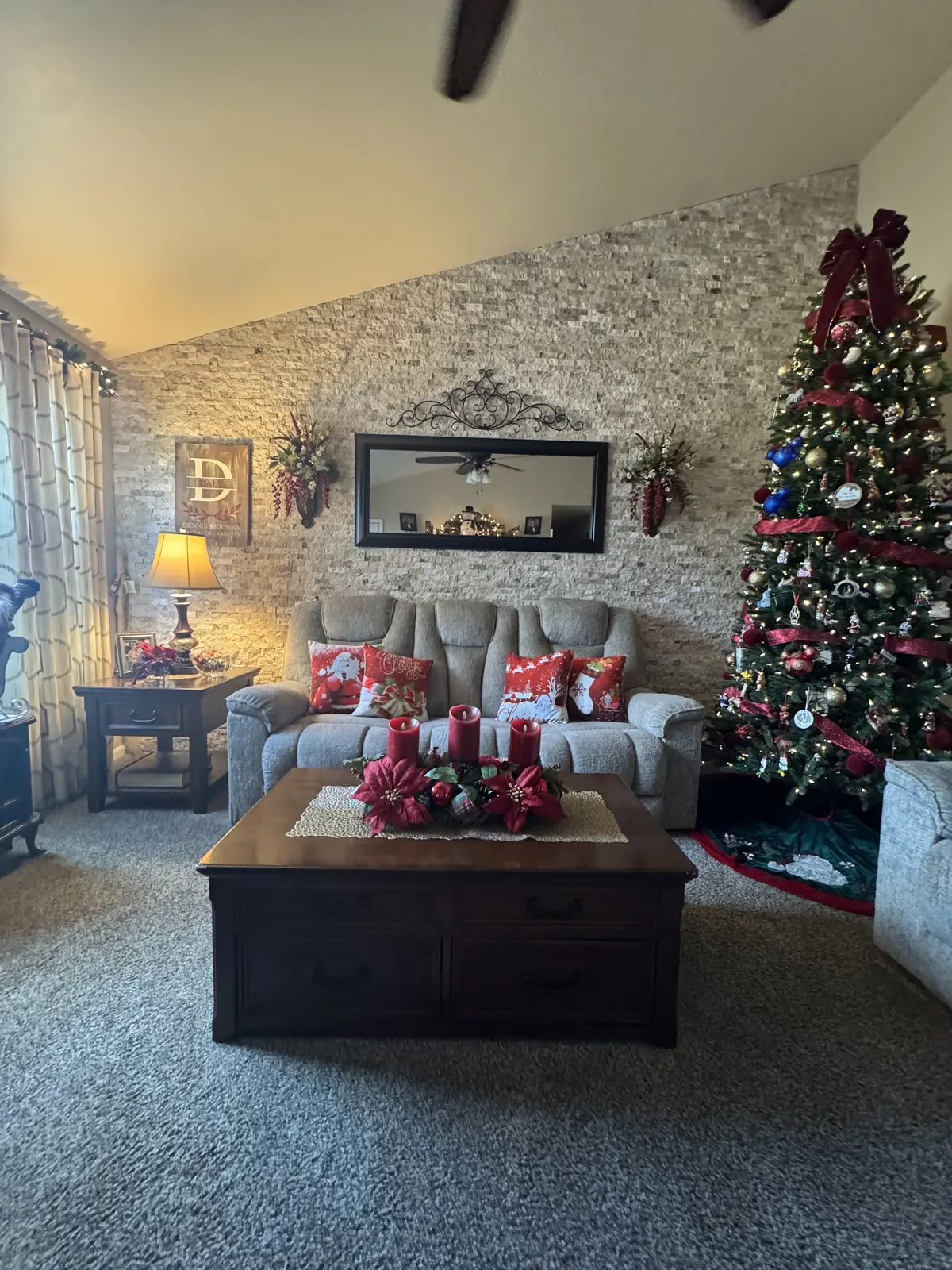 Living room with natural stone accent wall installed by Showcase Remodels in Mayfair Philadelphia