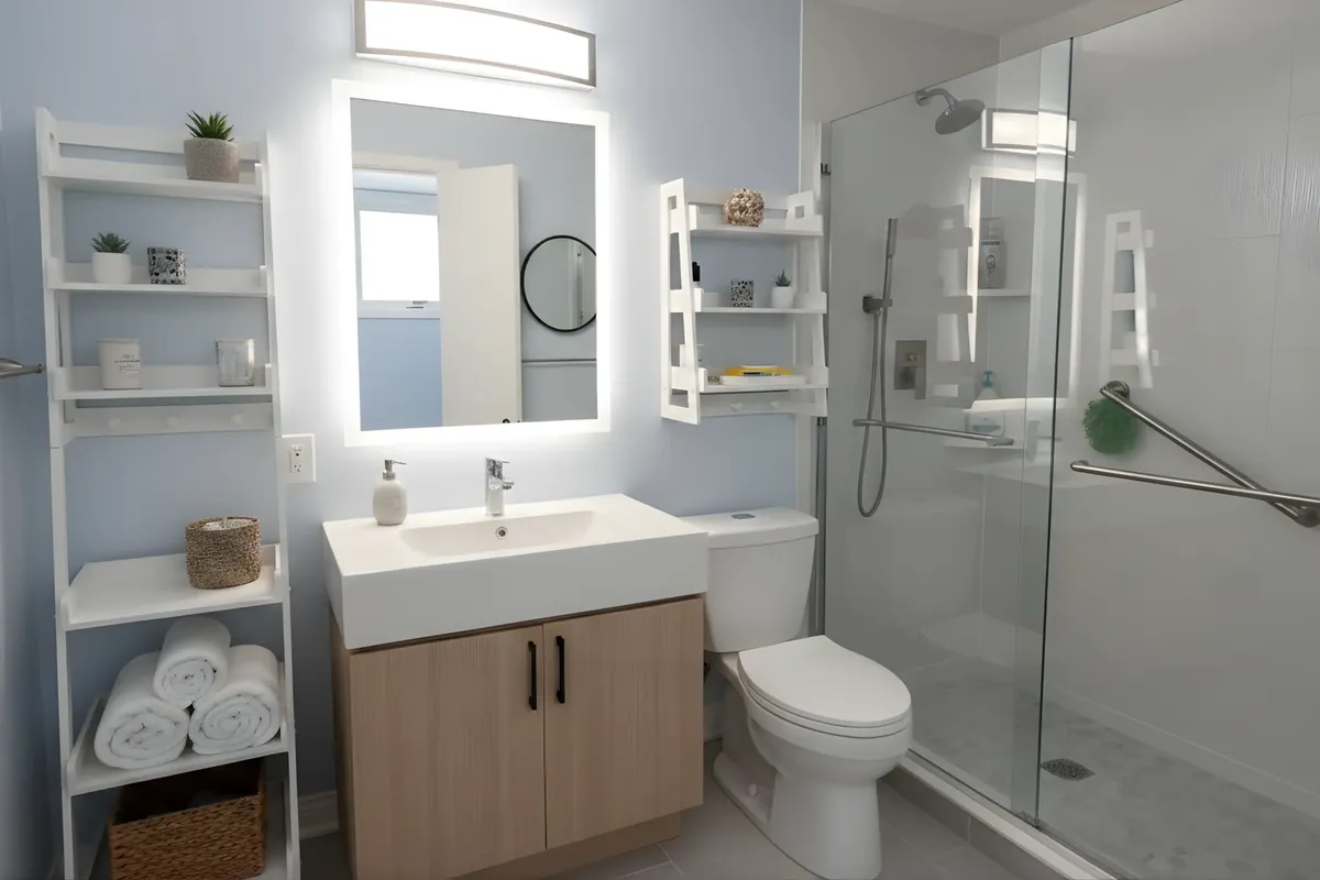 Walk-in shower conversion with glass door and modern tile in Philadelphia