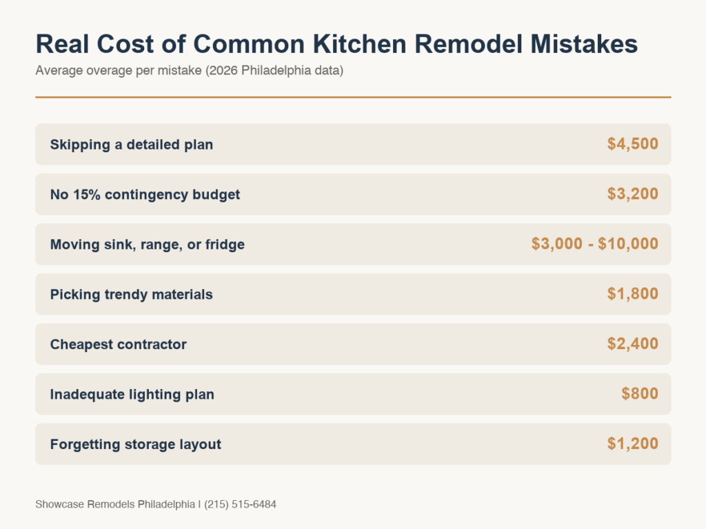 Infographic showing average cost of common kitchen remodel mistakes