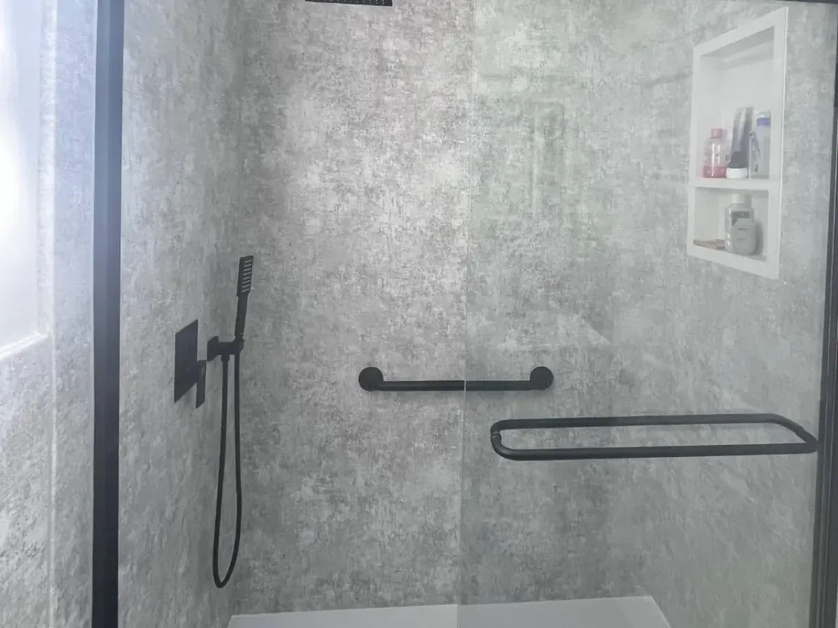 Frameless glass shower door installed by Showcase Remodels in Philadelphia